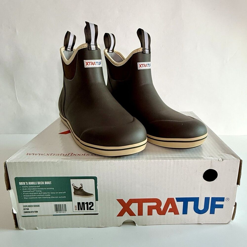 XTRATUF 6 in Ankle Deck Boots Men's Sz 12 Waterproof Chocolate #22734 - NEW